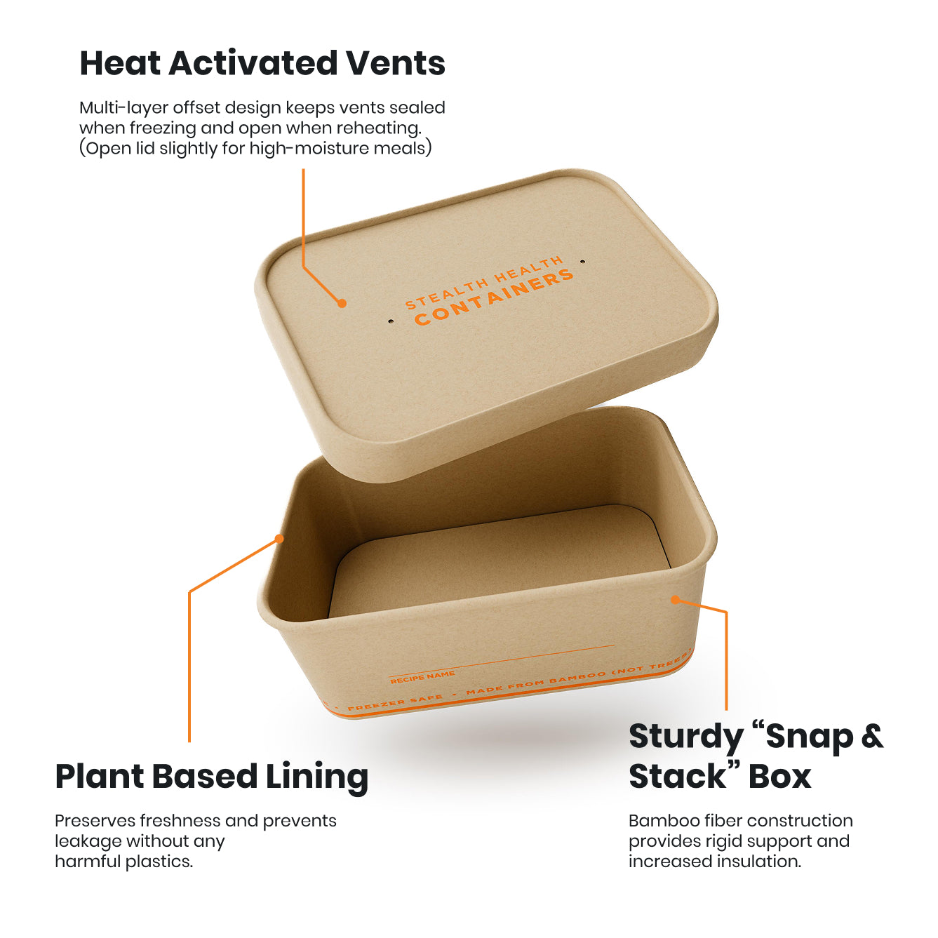 24oz Biodegradable Meal Prep Containers with Vented Lids